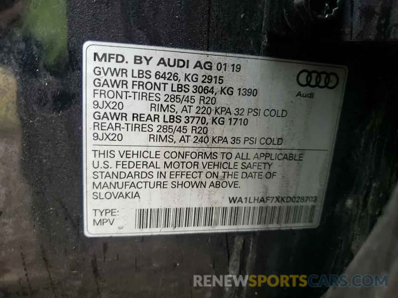 15 Photograph of a damaged car WA1LHAF7XKD028703 AUDI Q7 2019