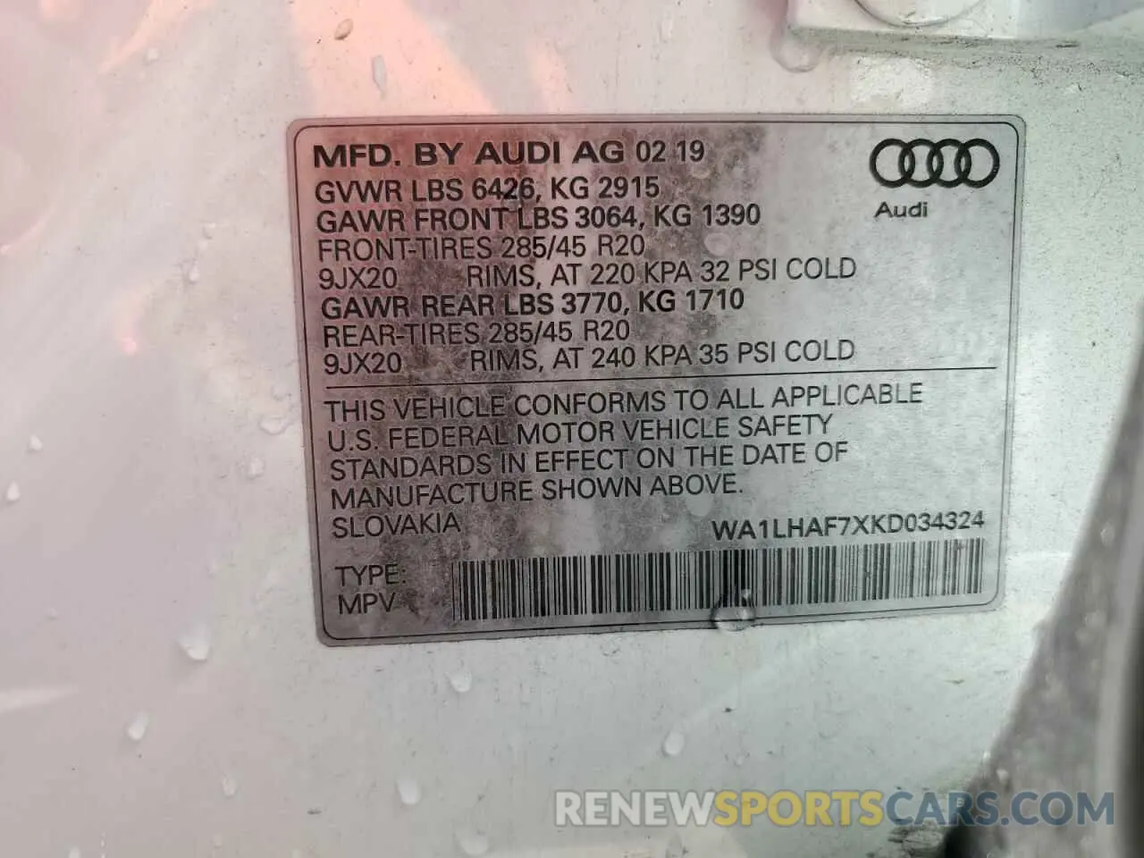 13 Photograph of a damaged car WA1LHAF7XKD034324 AUDI Q7 2019