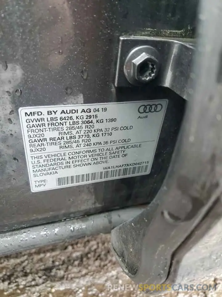 13 Photograph of a damaged car WA1LHAF7XKD042715 AUDI Q7 2019