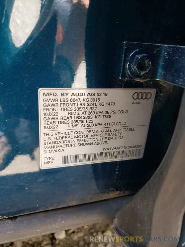 14 Photograph of a damaged car WA1VAAF71KD033298 AUDI Q7 2019