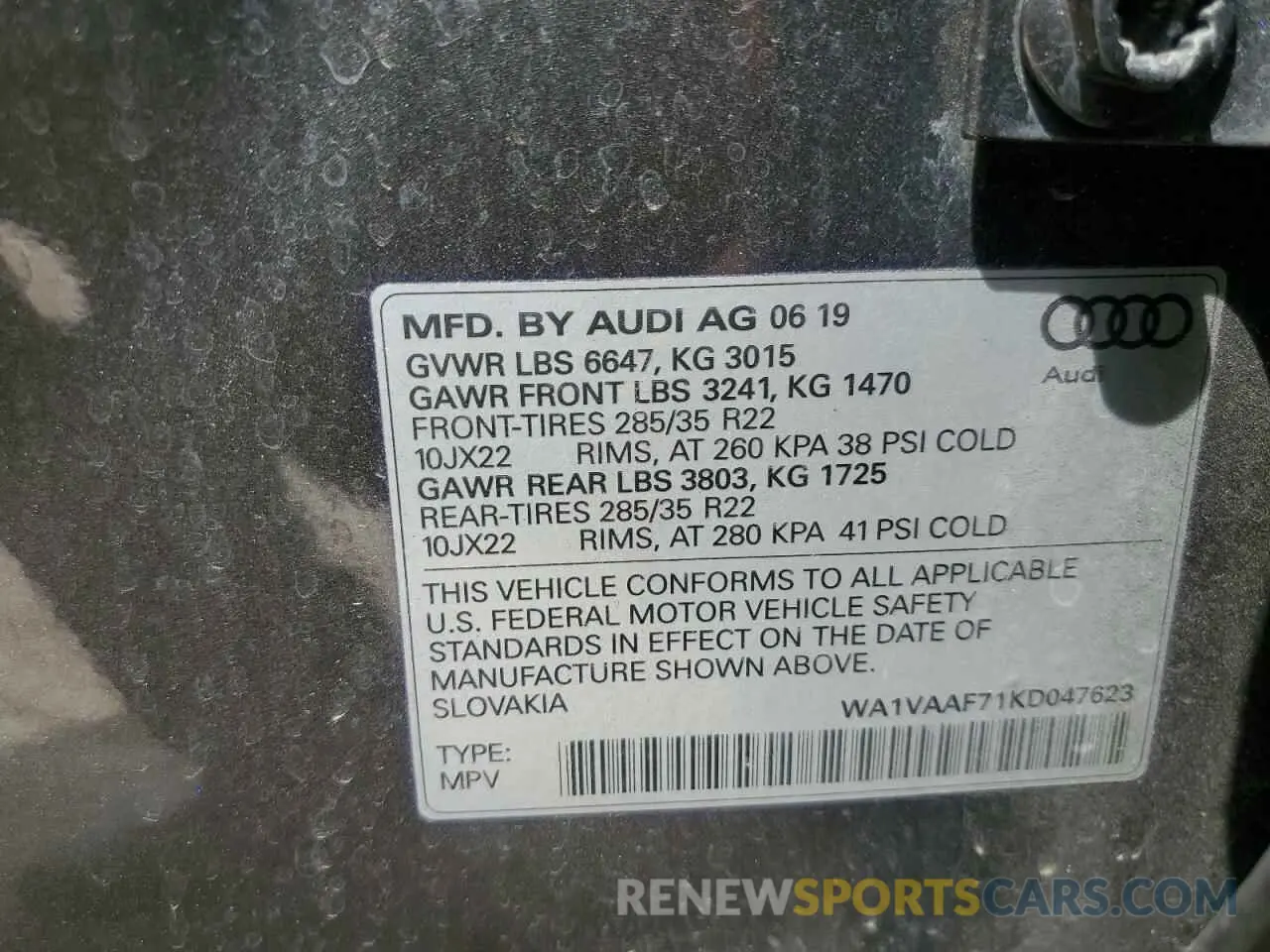 13 Photograph of a damaged car WA1VAAF71KD047623 AUDI Q7 2019