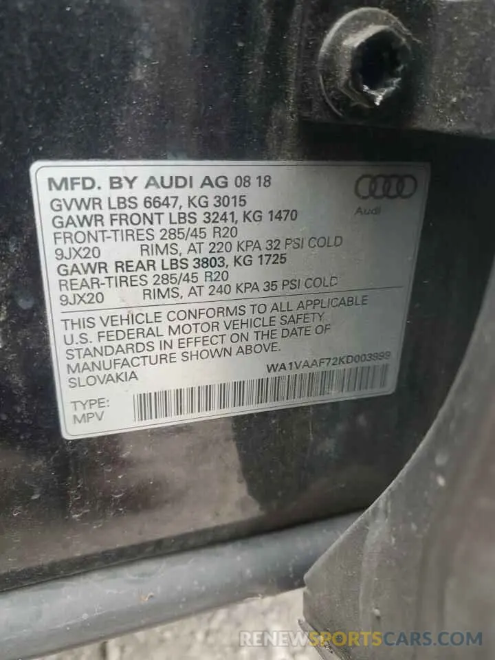 13 Photograph of a damaged car WA1VAAF72KD003999 AUDI Q7 2019