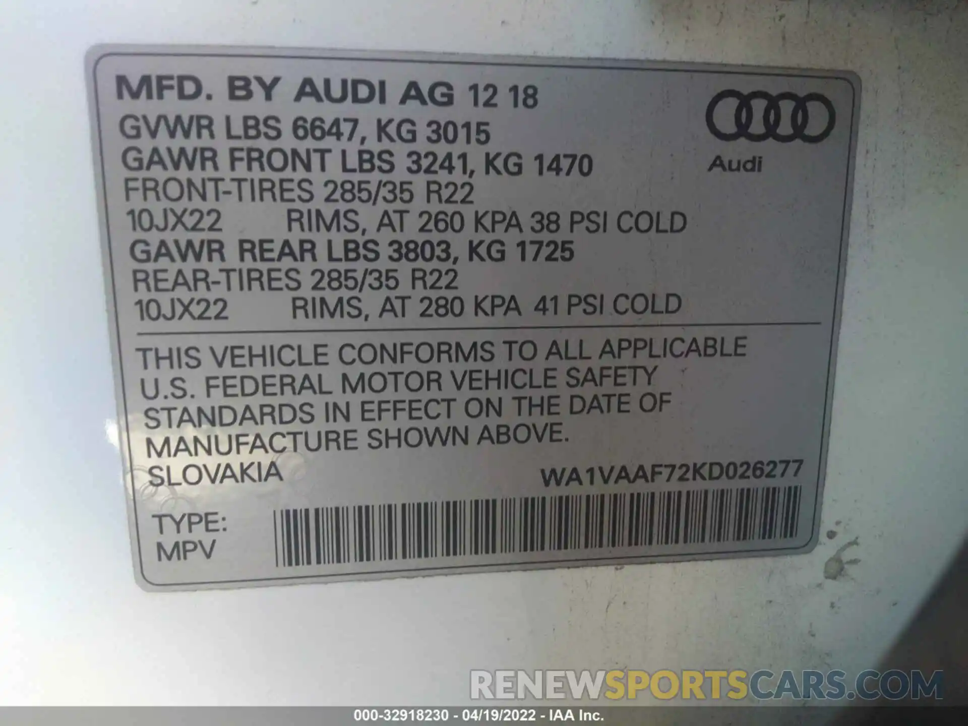 9 Photograph of a damaged car WA1VAAF72KD026277 AUDI Q7 2019