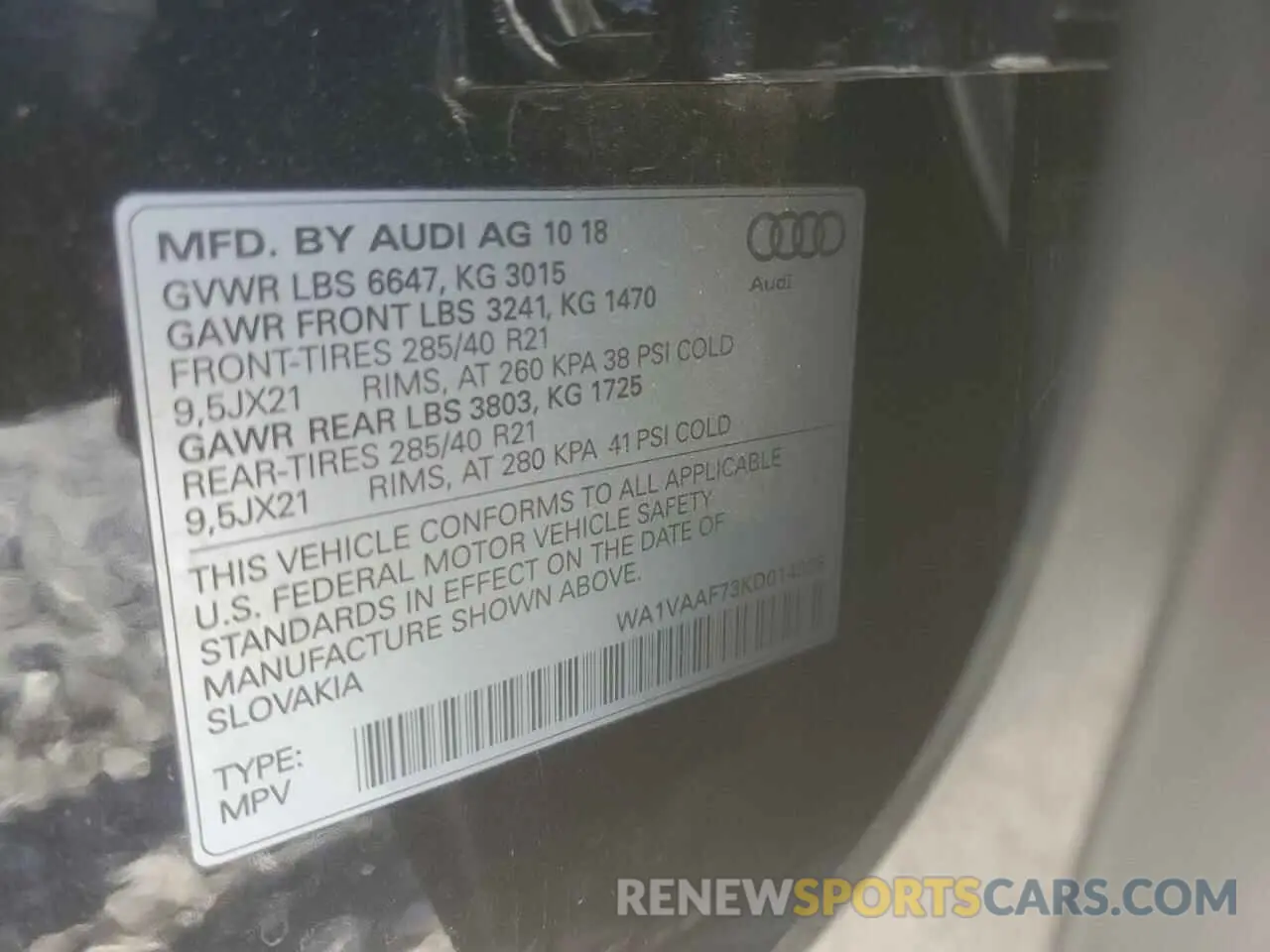 15 Photograph of a damaged car WA1VAAF73KD014025 AUDI Q7 2019