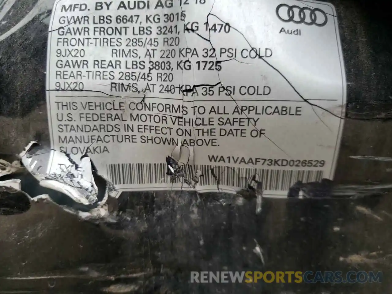 10 Photograph of a damaged car WA1VAAF73KD026529 AUDI Q7 2019