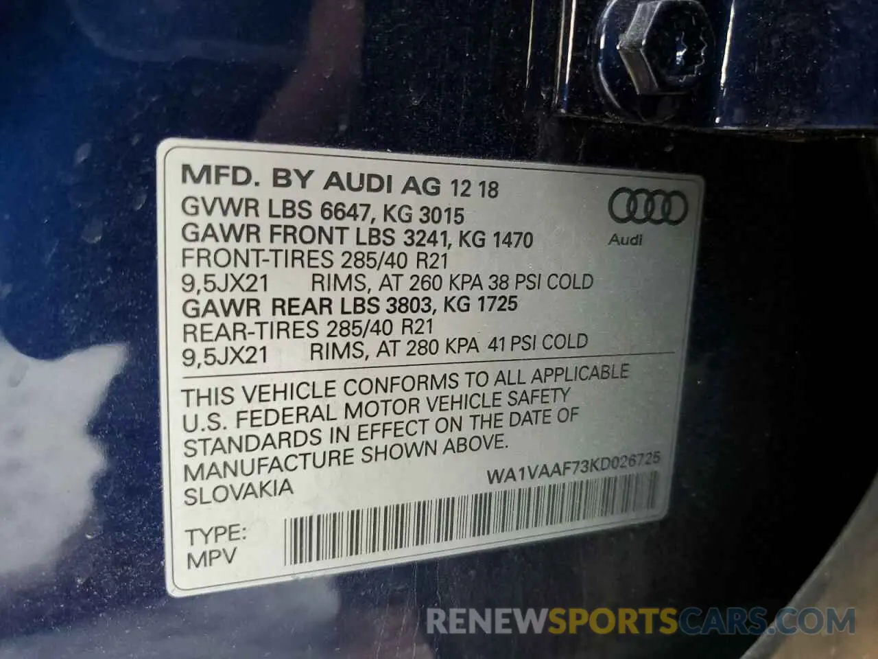 14 Photograph of a damaged car WA1VAAF73KD026725 AUDI Q7 2019