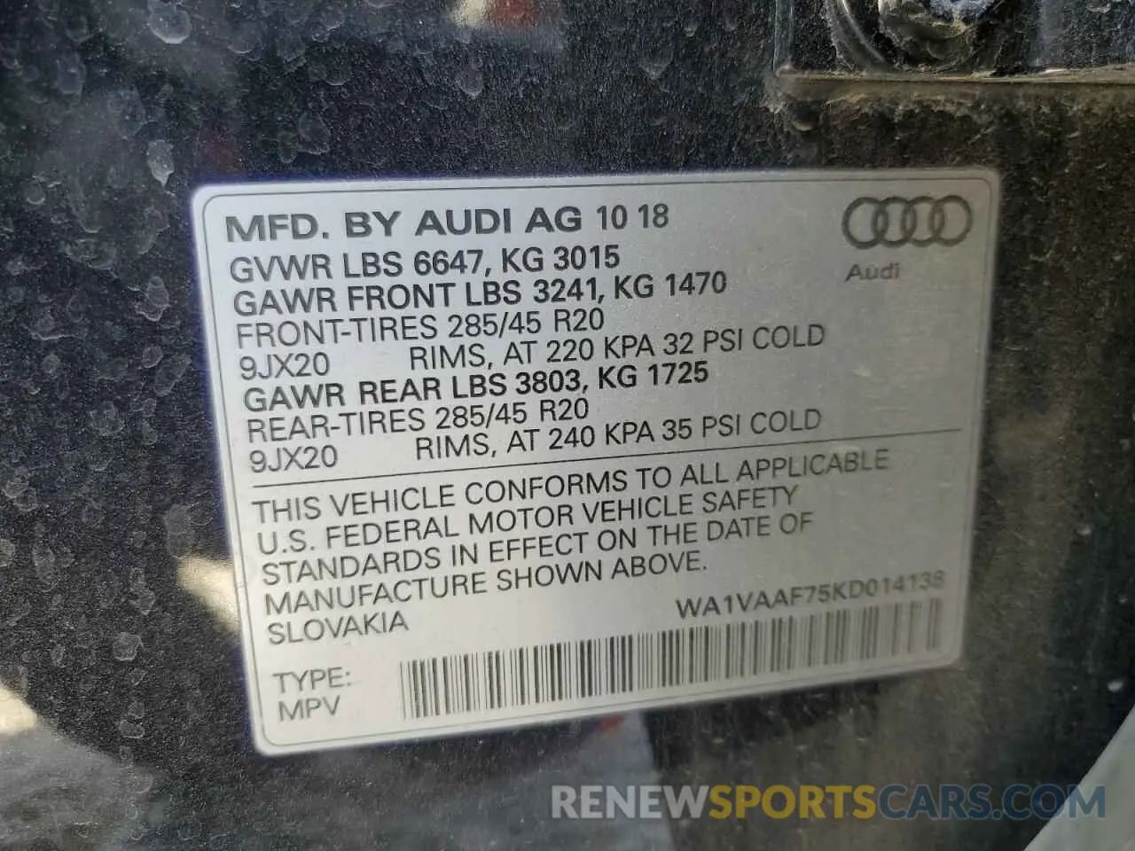 16 Photograph of a damaged car WA1VAAF75KD014138 AUDI Q7 2019