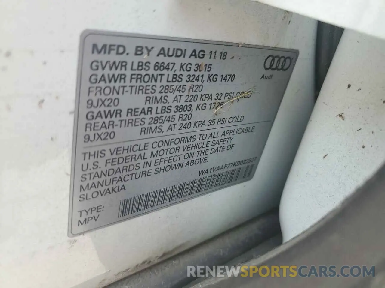 13 Photograph of a damaged car WA1VAAF77KD022337 AUDI Q7 2019