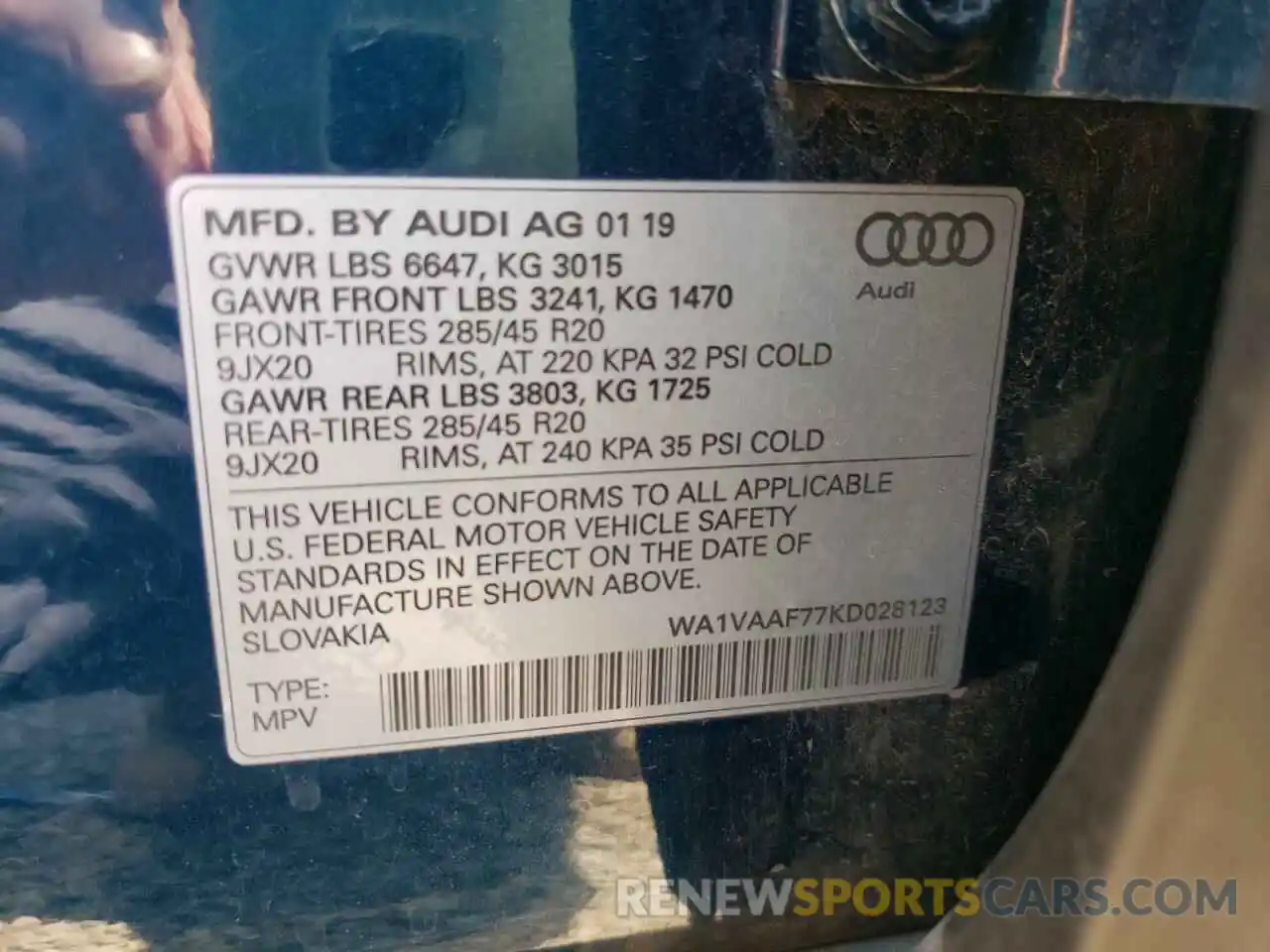 10 Photograph of a damaged car WA1VAAF77KD028123 AUDI Q7 2019