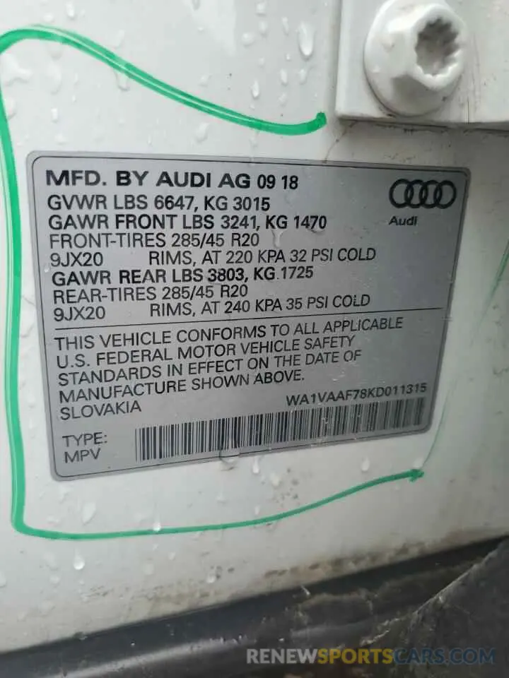 13 Photograph of a damaged car WA1VAAF78KD011315 AUDI Q7 2019