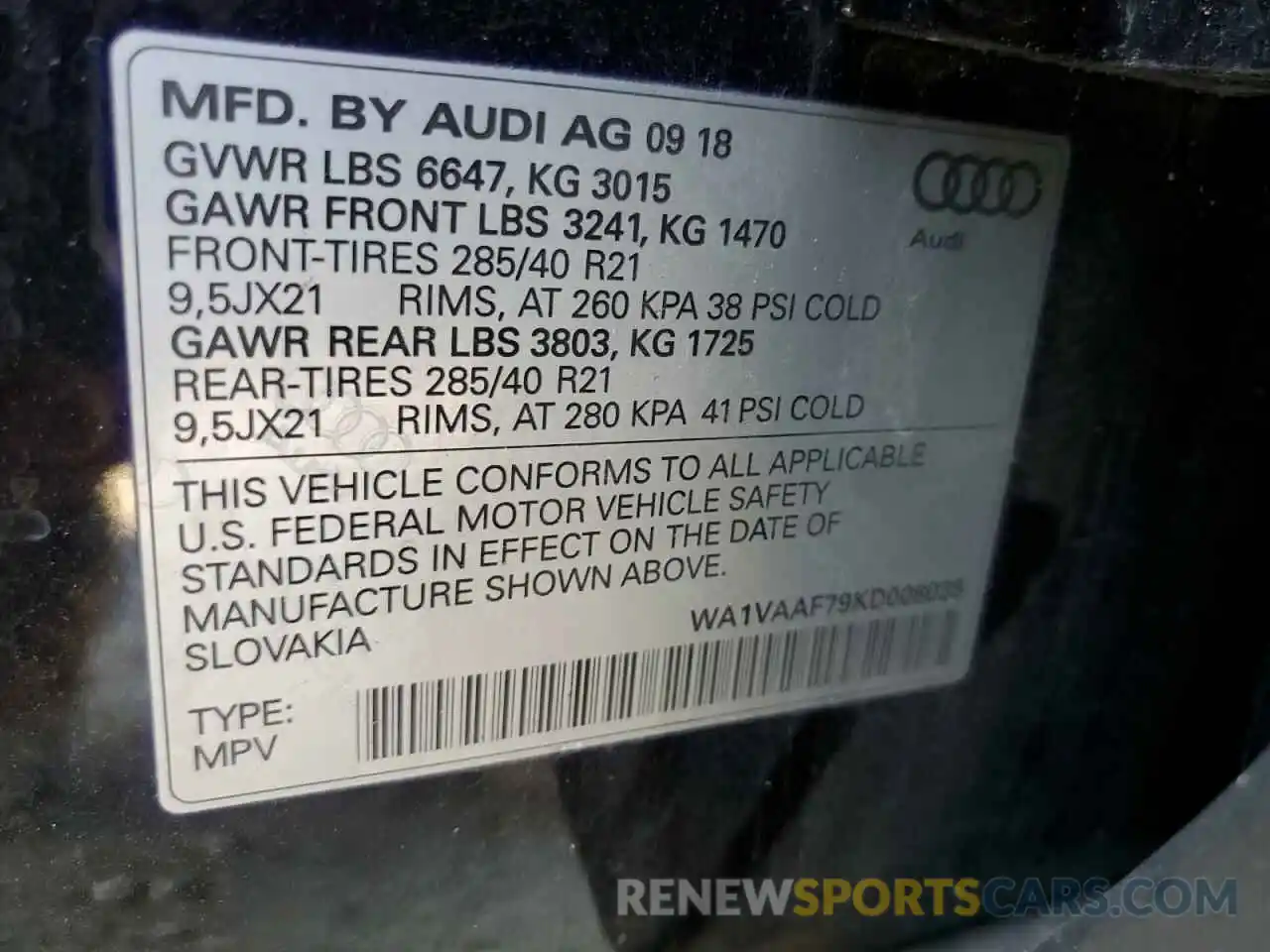 13 Photograph of a damaged car WA1VAAF79KD008035 AUDI Q7 2019