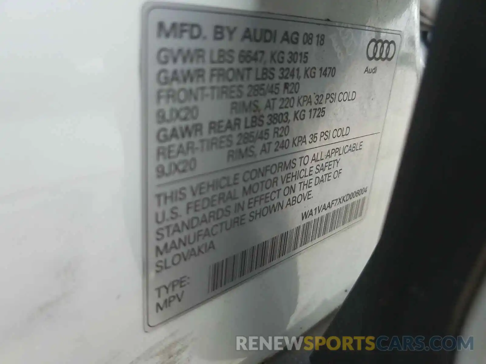 10 Photograph of a damaged car WA1VAAF7XKD006004 AUDI Q7 2019