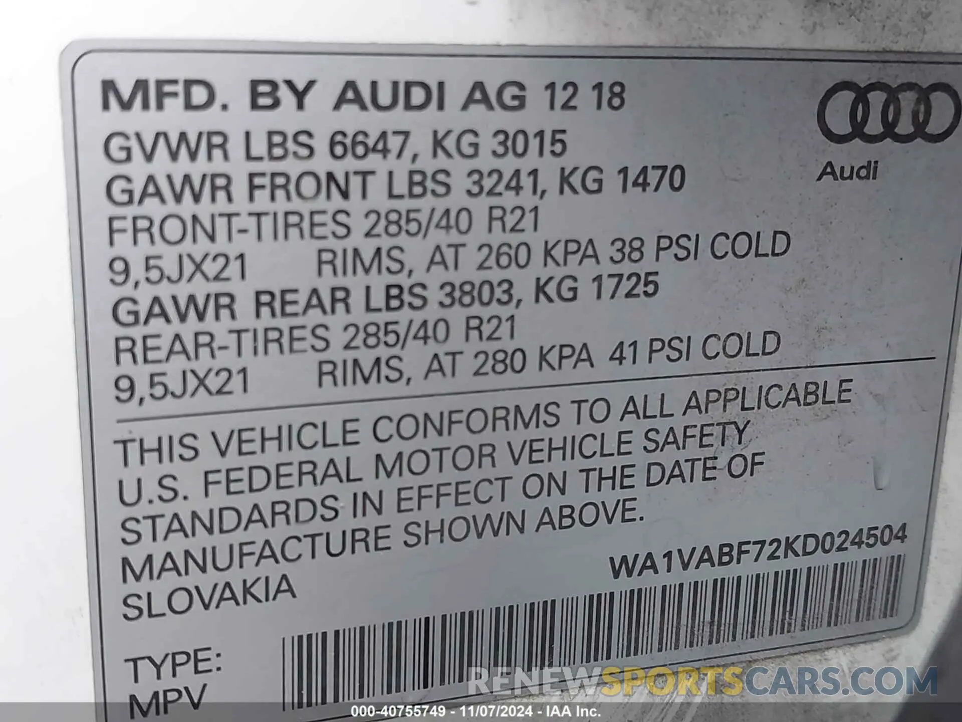 9 Photograph of a damaged car WA1VABF72KD024504 AUDI Q7 2019