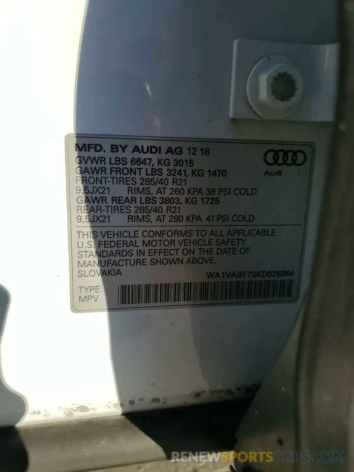 13 Photograph of a damaged car WA1VABF73KD025984 AUDI Q7 2019