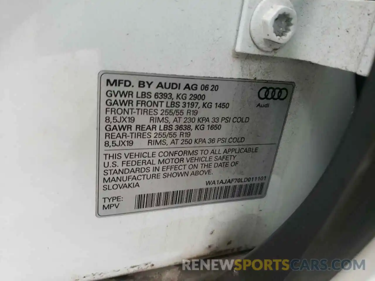 10 Photograph of a damaged car WA1AJAF70LD011101 AUDI Q7 2020