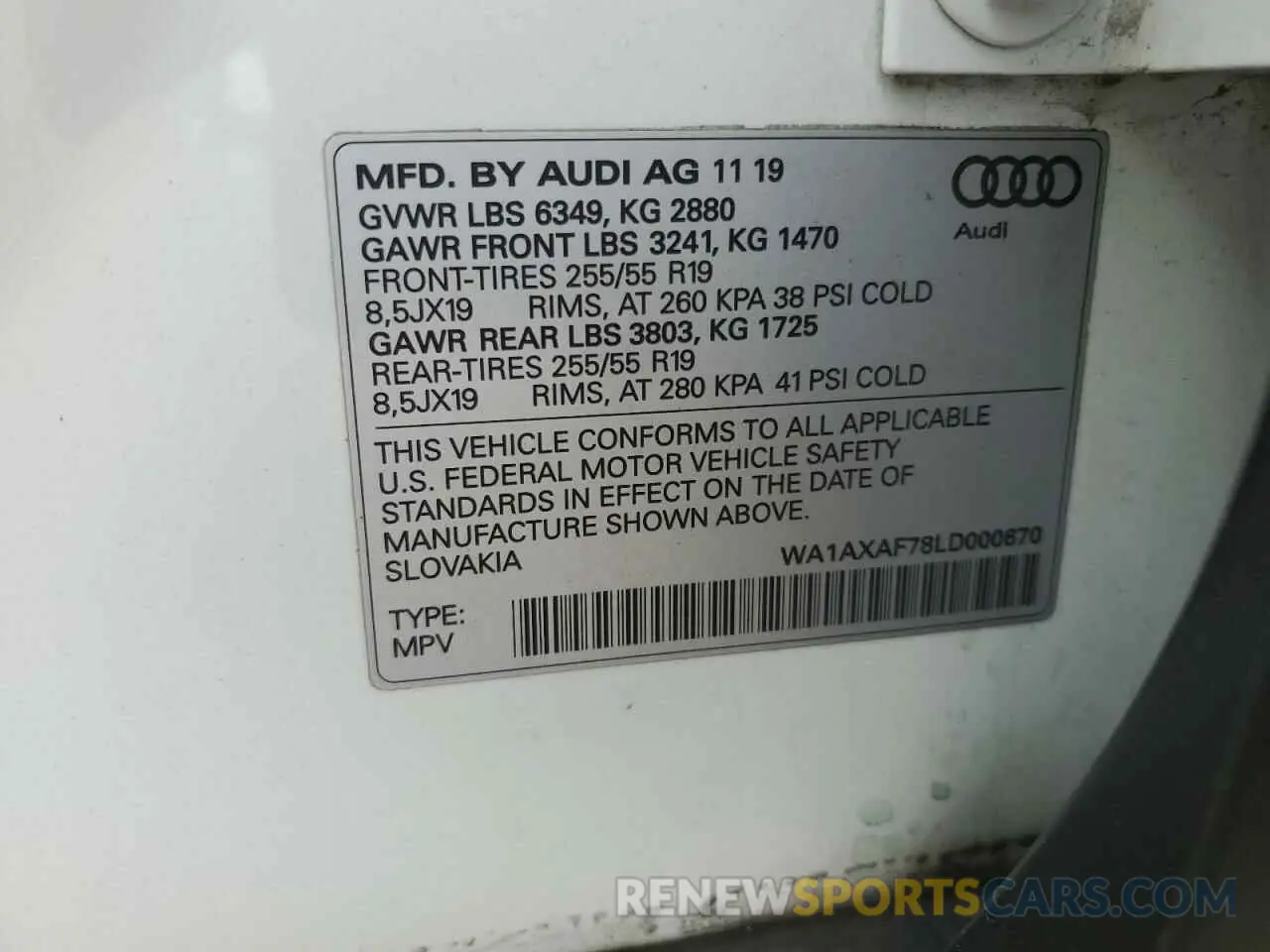 13 Photograph of a damaged car WA1AXAF78LD000670 AUDI Q7 2020