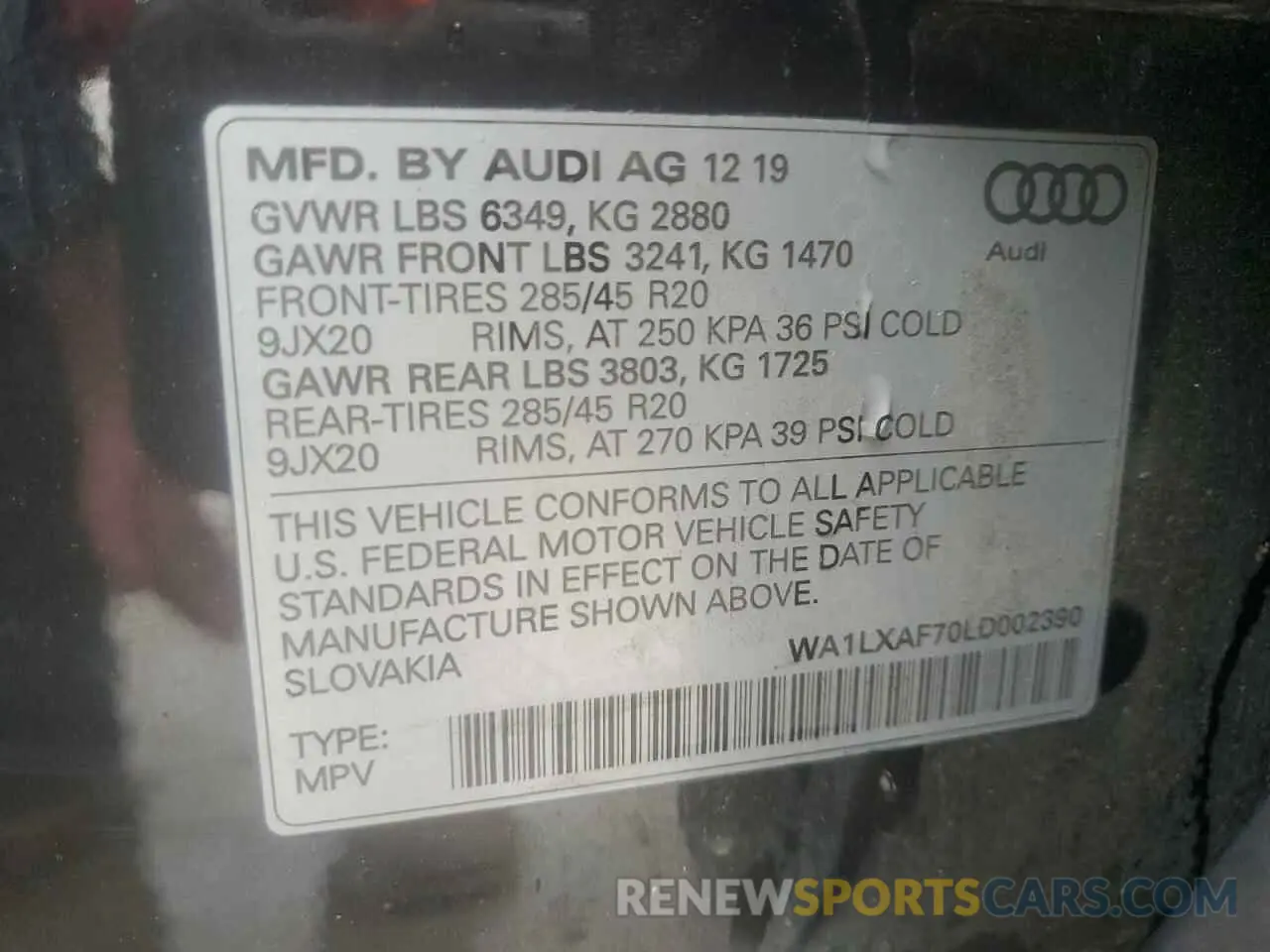 13 Photograph of a damaged car WA1LXAF70LD002390 AUDI Q7 2020