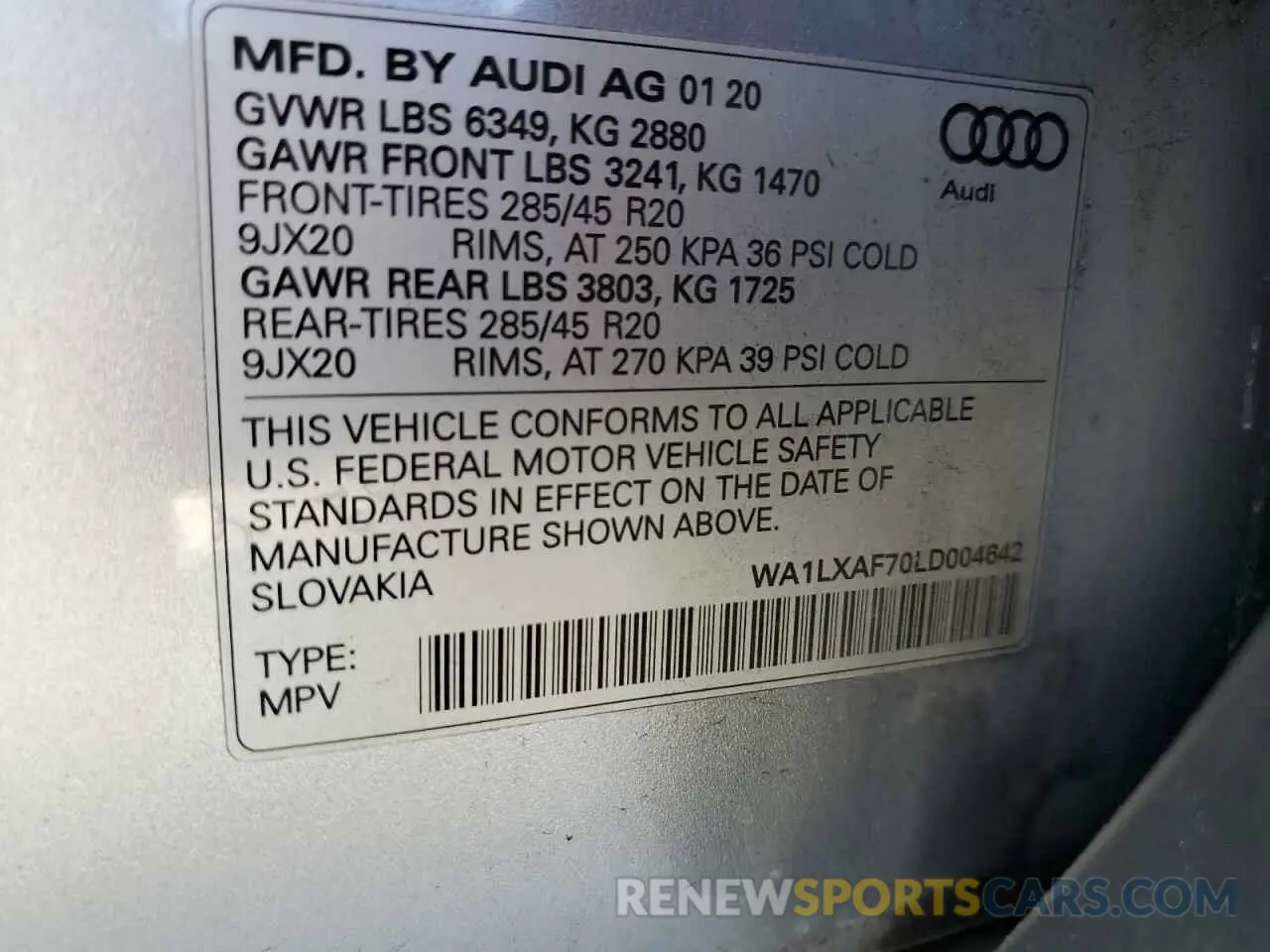 16 Photograph of a damaged car WA1LXAF70LD004642 AUDI Q7 2020