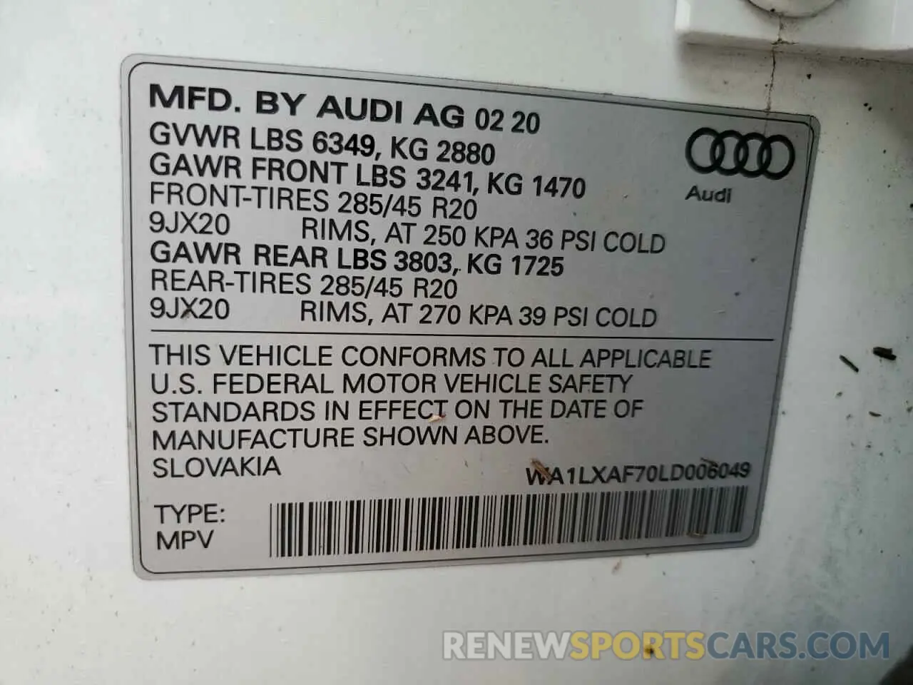 14 Photograph of a damaged car WA1LXAF70LD006049 AUDI Q7 2020