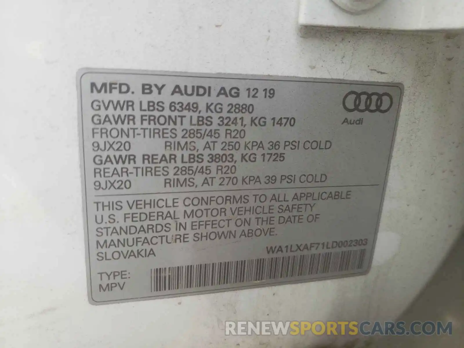 10 Photograph of a damaged car WA1LXAF71LD002303 AUDI Q7 2020