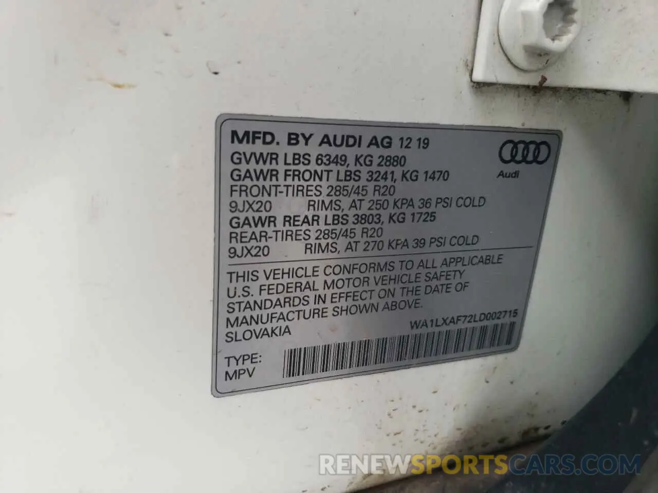 13 Photograph of a damaged car WA1LXAF72LD002715 AUDI Q7 2020