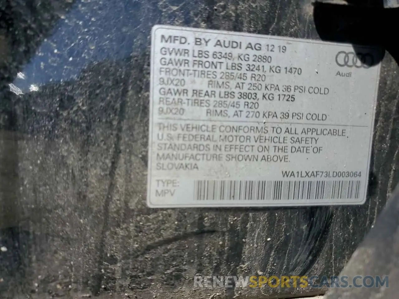 12 Photograph of a damaged car WA1LXAF73LD003064 AUDI Q7 2020
