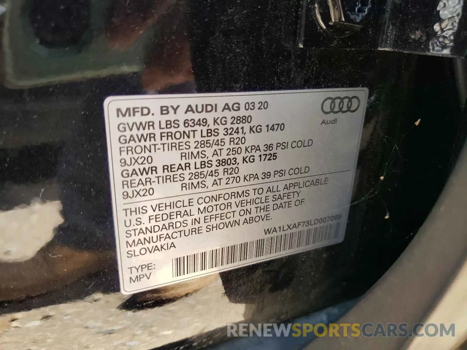 10 Photograph of a damaged car WA1LXAF73LD007065 AUDI Q7 2020