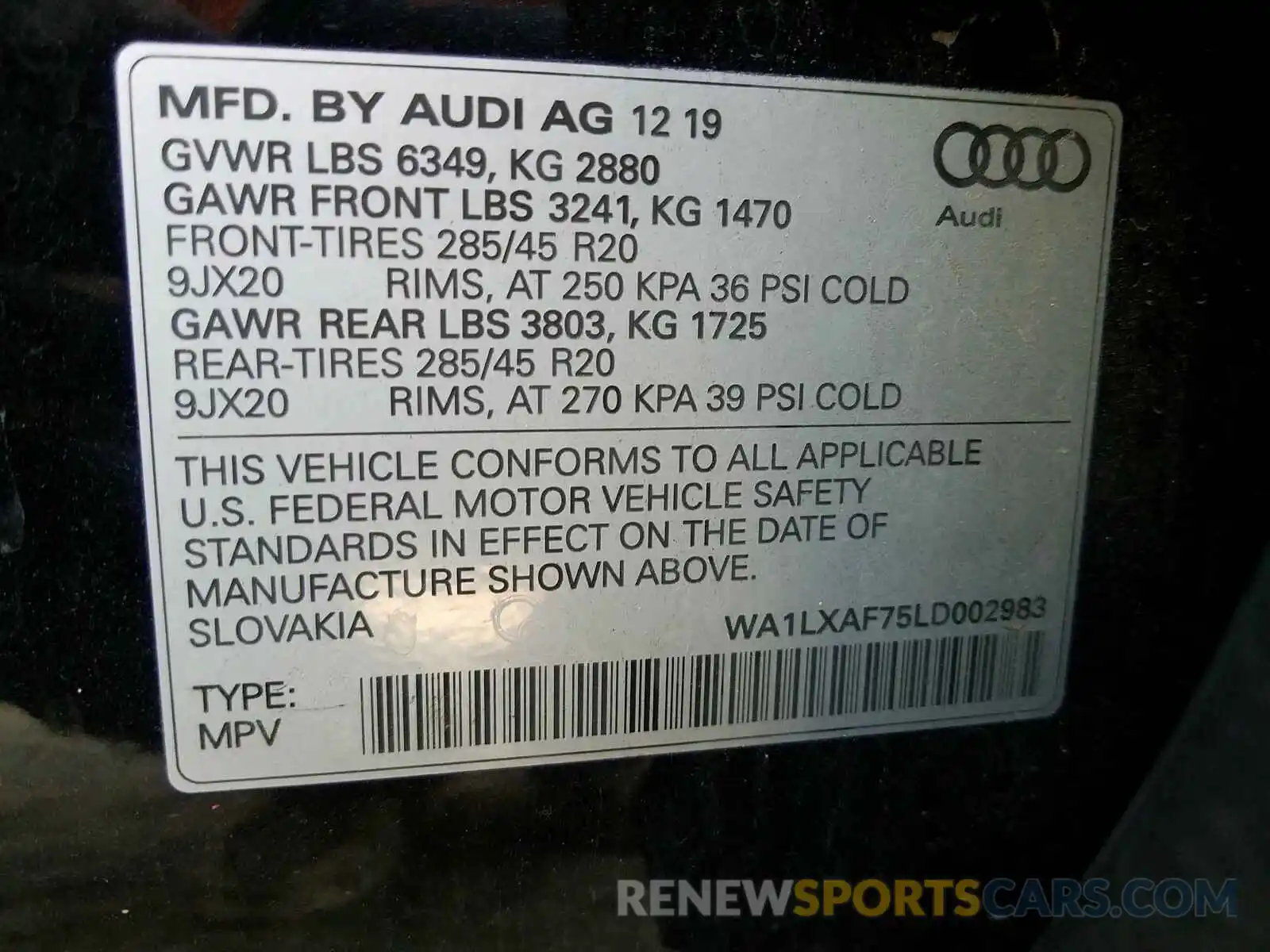 10 Photograph of a damaged car WA1LXAF75LD002983 AUDI Q7 2020