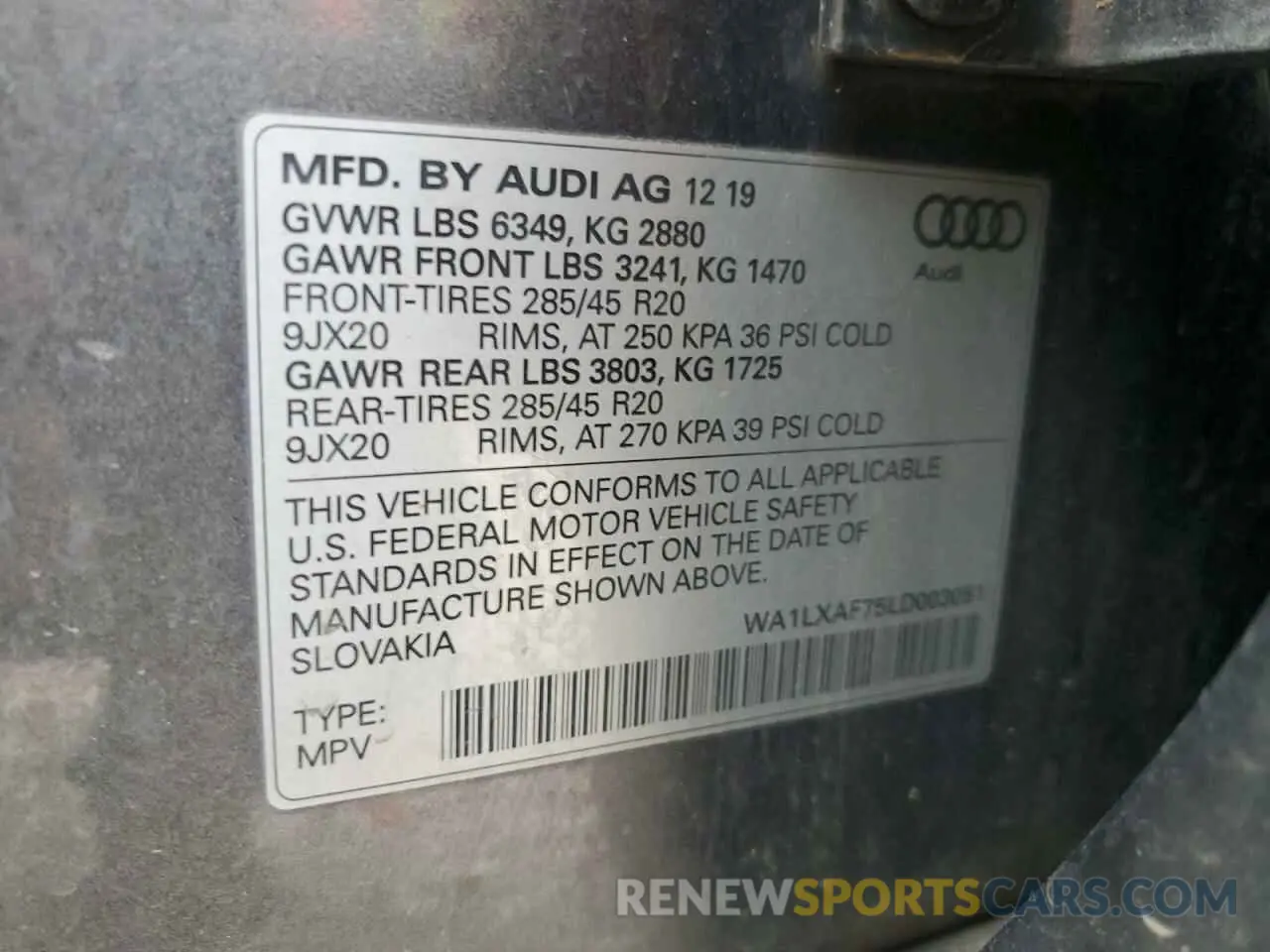 13 Photograph of a damaged car WA1LXAF75LD003051 AUDI Q7 2020