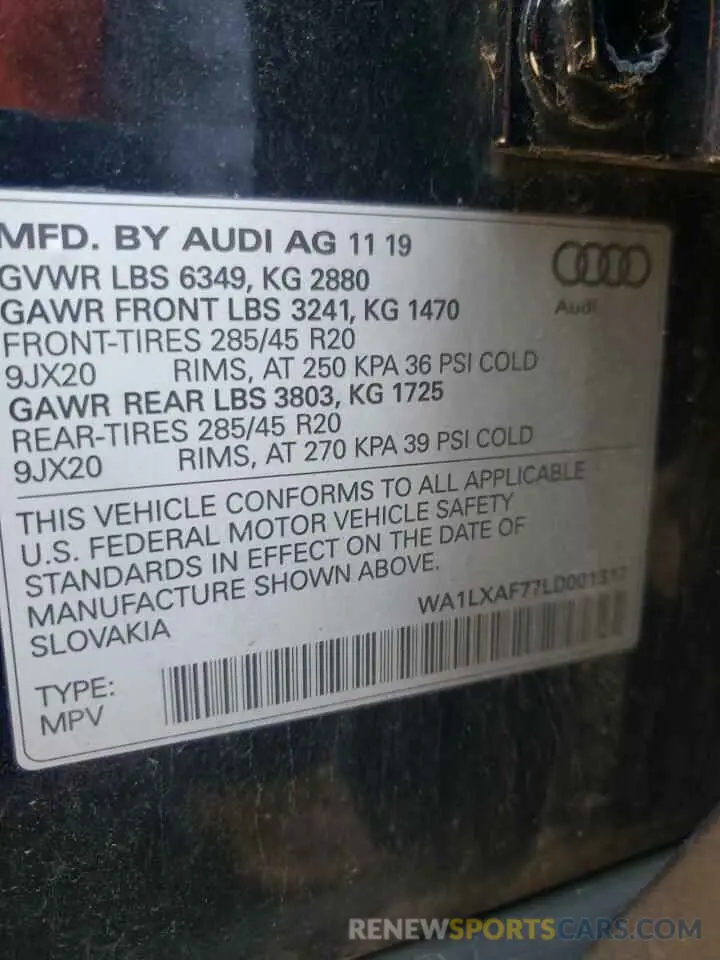 13 Photograph of a damaged car WA1LXAF77LD001317 AUDI Q7 2020