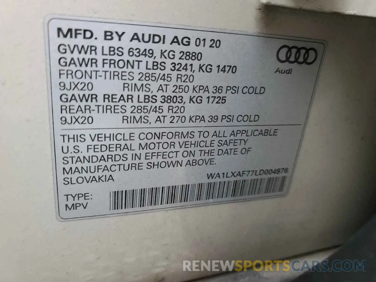 13 Photograph of a damaged car WA1LXAF77LD004976 AUDI Q7 2020