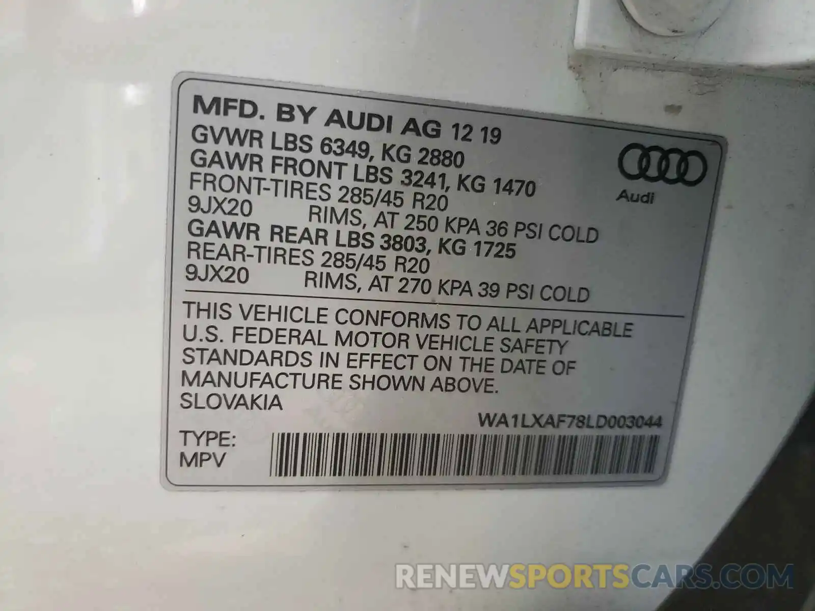 10 Photograph of a damaged car WA1LXAF78LD003044 AUDI Q7 2020