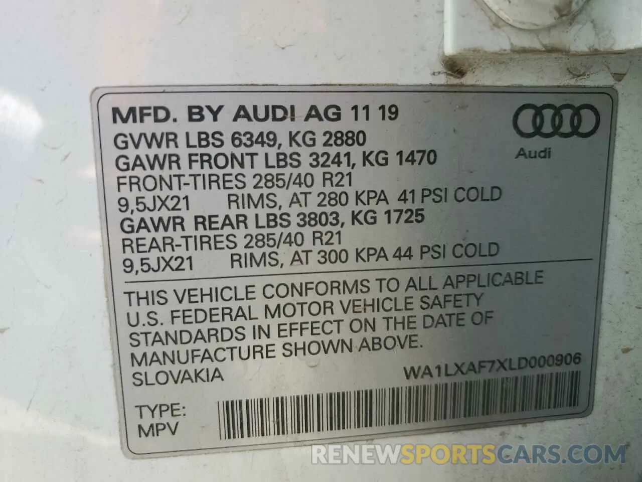 13 Photograph of a damaged car WA1LXAF7XLD000906 AUDI Q7 2020