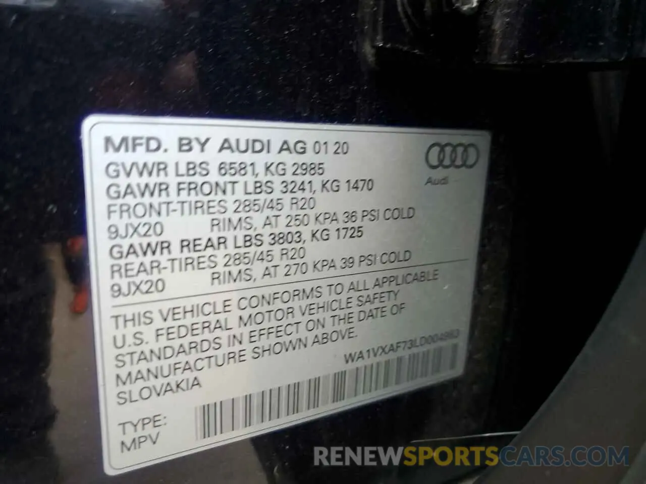 13 Photograph of a damaged car WA1VXAF73LD004983 AUDI Q7 2020