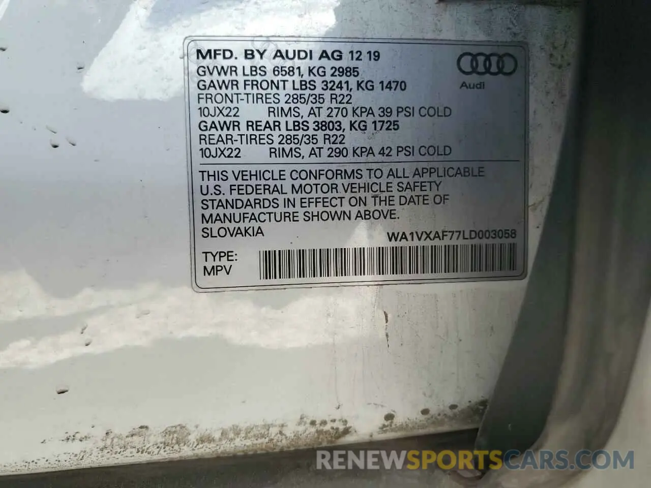 13 Photograph of a damaged car WA1VXAF77LD003058 AUDI Q7 2020