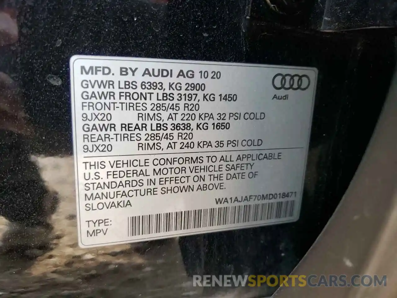 10 Photograph of a damaged car WA1AJAF70MD018471 AUDI Q7 2021