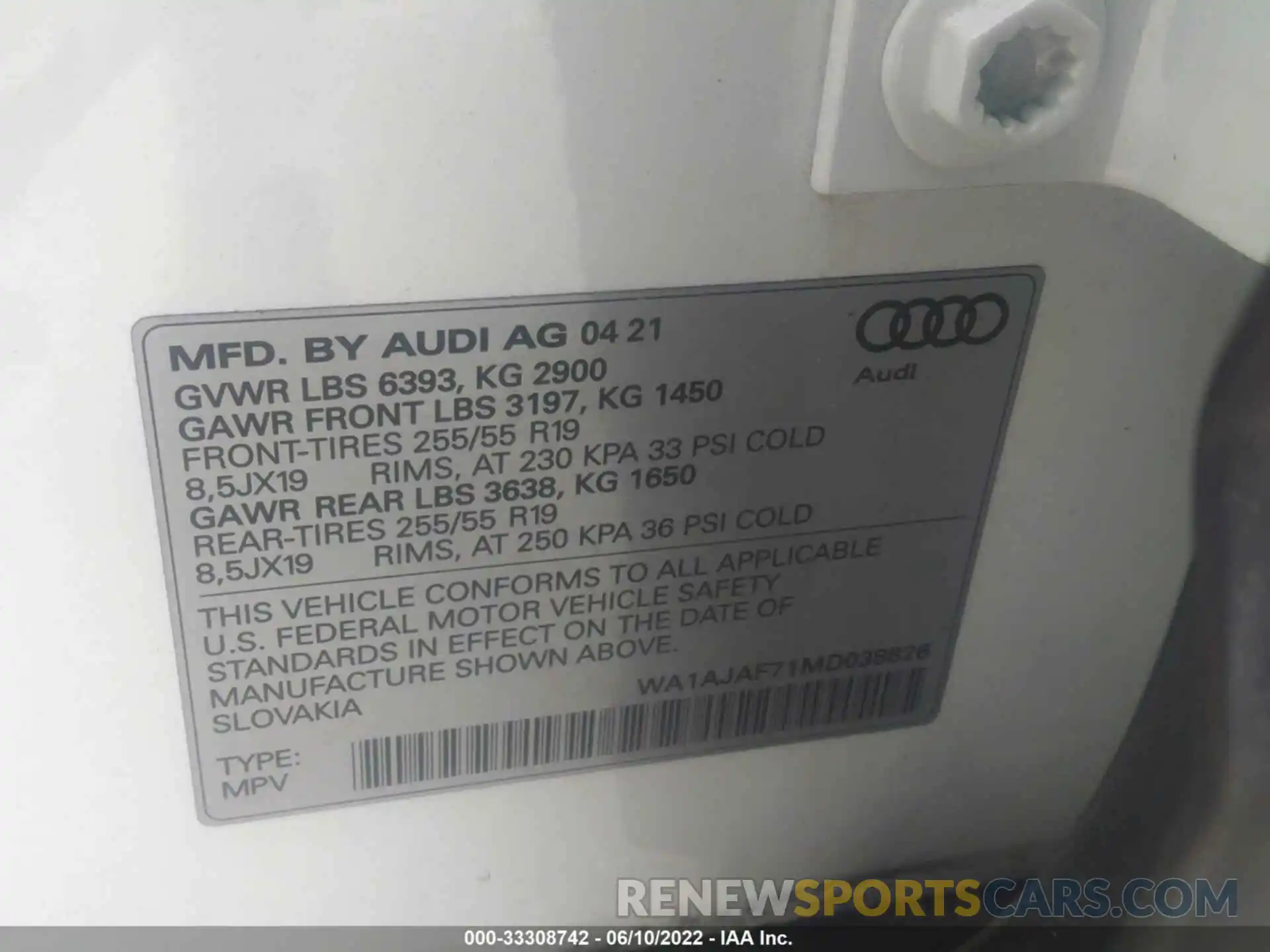 9 Photograph of a damaged car WA1AJAF71MD038826 AUDI Q7 2021