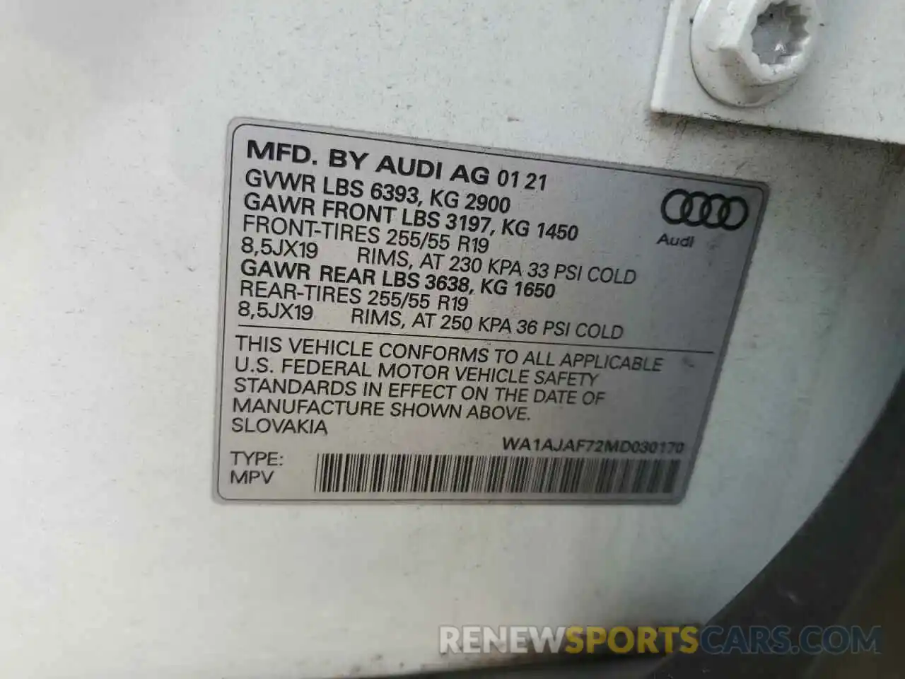 14 Photograph of a damaged car WA1AJAF72MD030170 AUDI Q7 2021