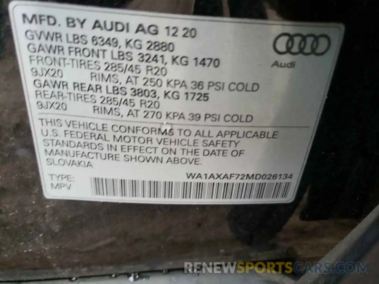 10 Photograph of a damaged car WA1AXAF72MD026134 AUDI Q7 2021