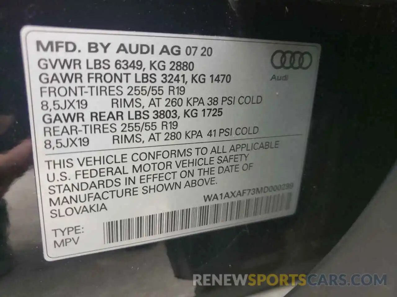 10 Photograph of a damaged car WA1AXAF73MD000299 AUDI Q7 2021