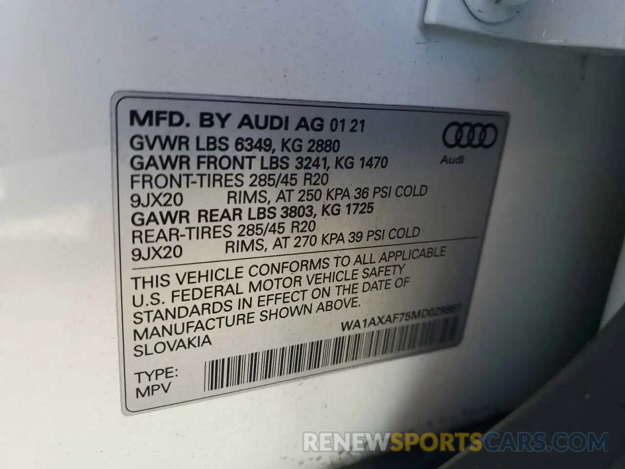 13 Photograph of a damaged car WA1AXAF75MD029867 AUDI Q7 2021