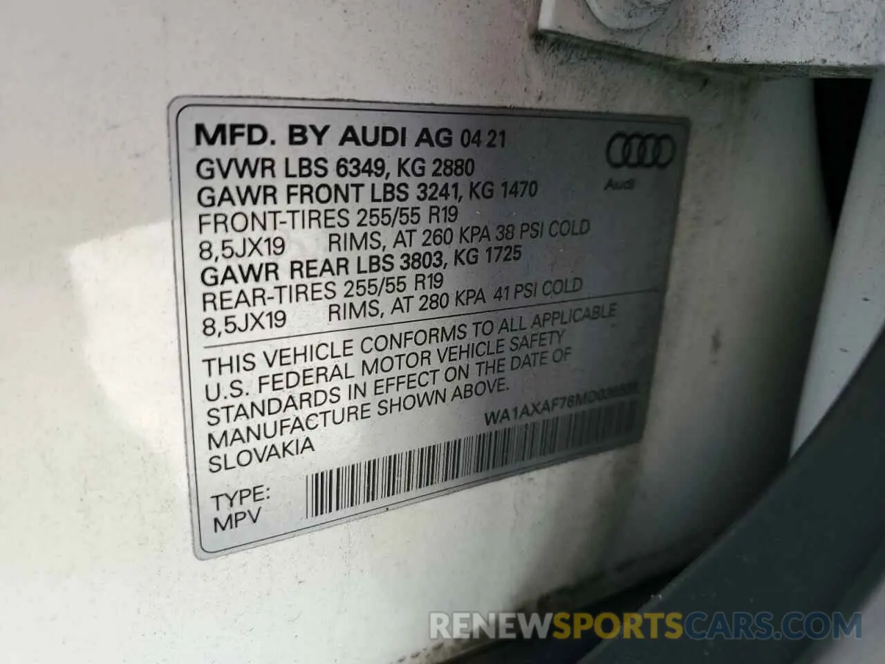 13 Photograph of a damaged car WA1AXAF76MD036598 AUDI Q7 2021