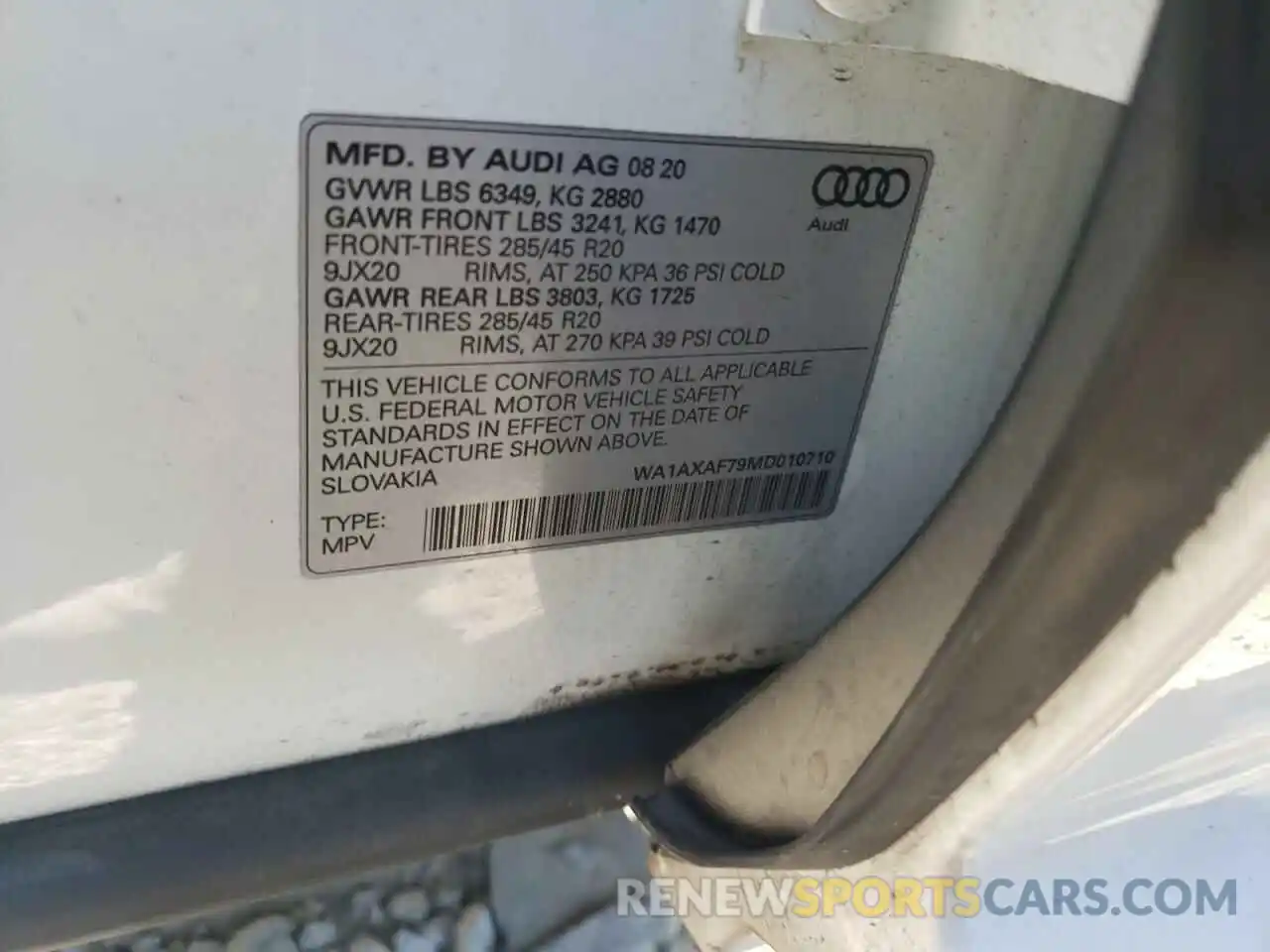 10 Photograph of a damaged car WA1AXAF79MD010710 AUDI Q7 2021