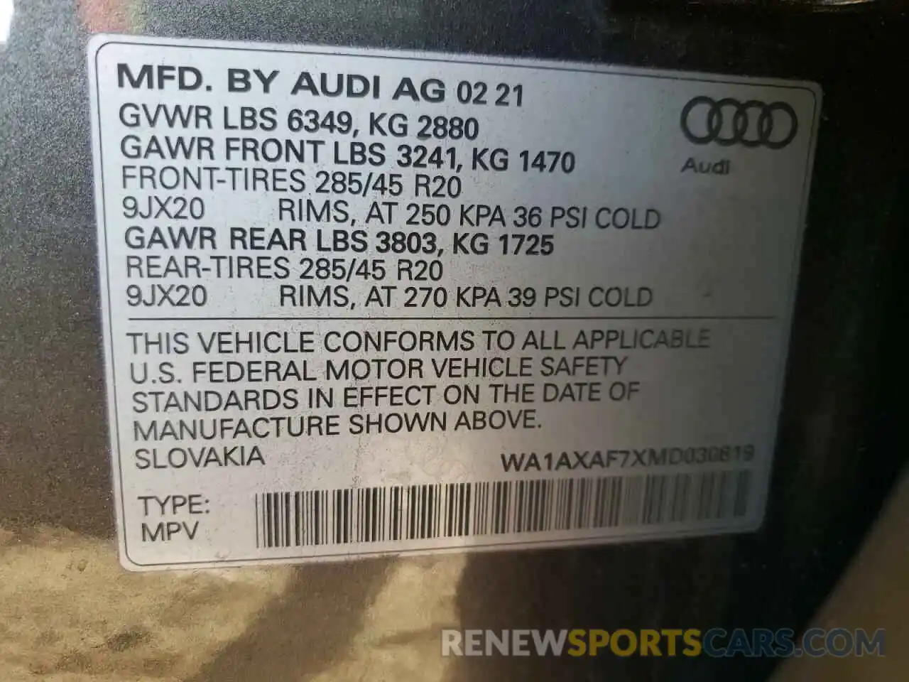 10 Photograph of a damaged car WA1AXAF7XMD030819 AUDI Q7 2021