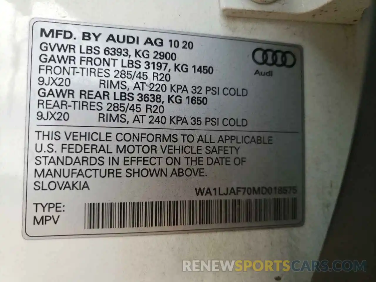 10 Photograph of a damaged car WA1LJAF70MD018575 AUDI Q7 2021