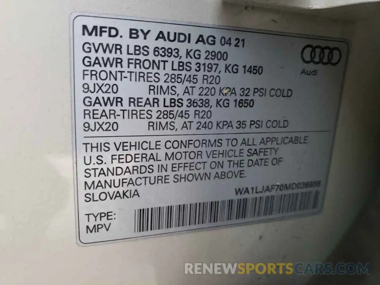 10 Photograph of a damaged car WA1LJAF70MD036686 AUDI Q7 2021