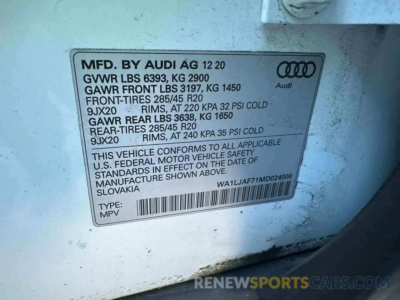 10 Photograph of a damaged car WA1LJAF71MD024000 AUDI Q7 2021