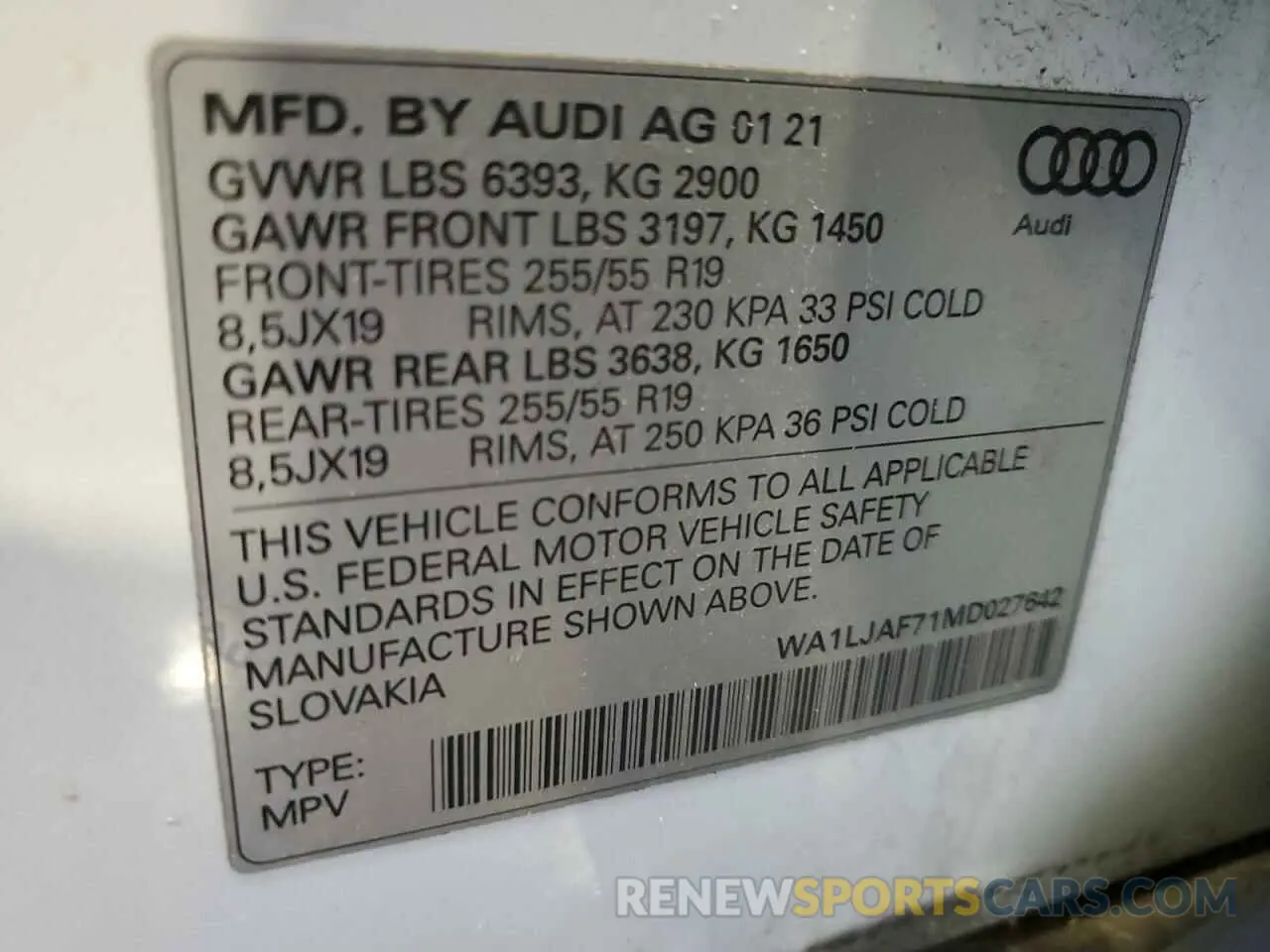 13 Photograph of a damaged car WA1LJAF71MD027642 AUDI Q7 2021