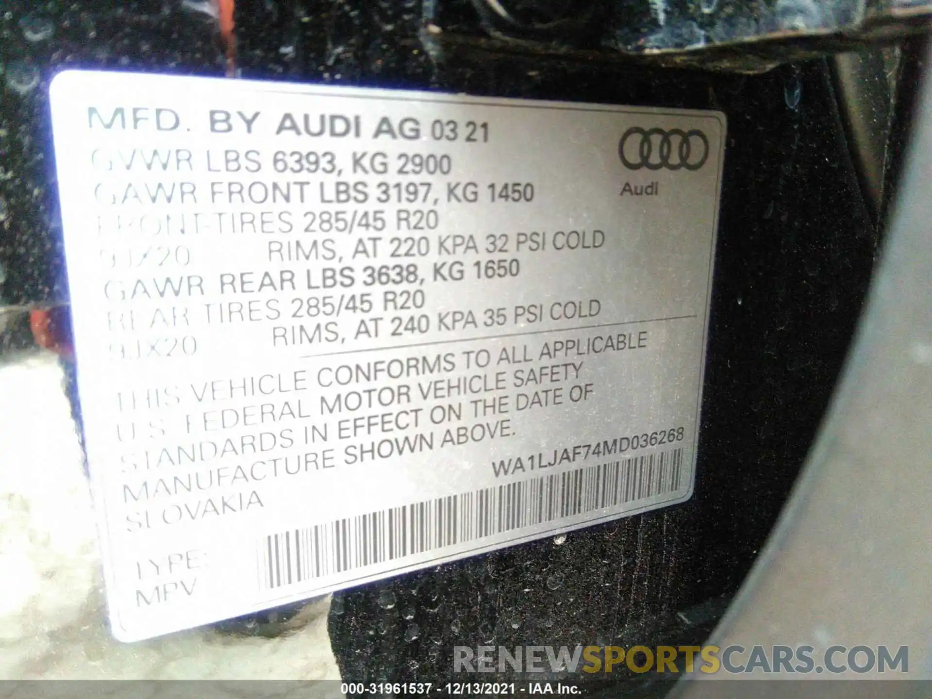 9 Photograph of a damaged car WA1LJAF74MD036268 AUDI Q7 2021