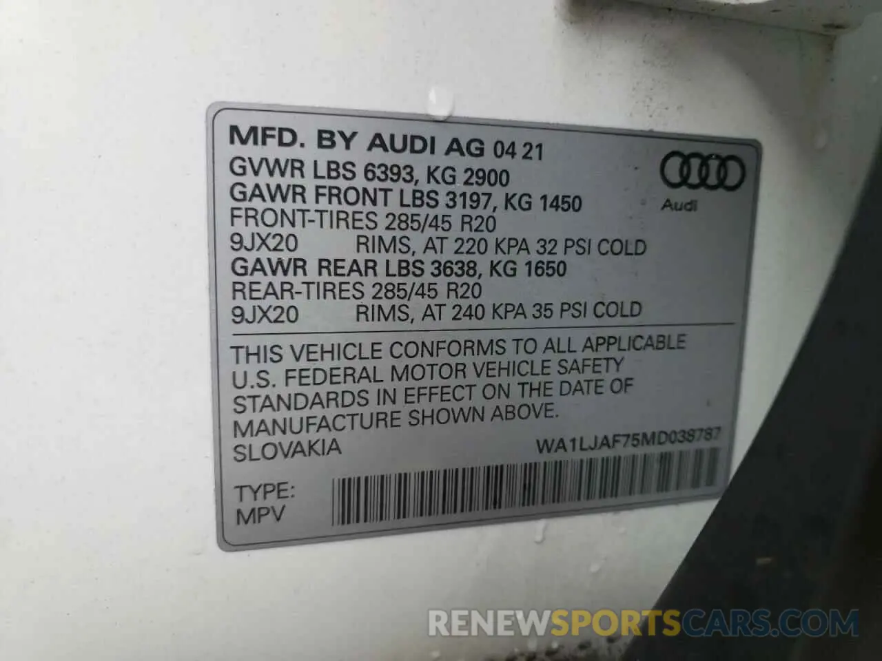 10 Photograph of a damaged car WA1LJAF75MD038787 AUDI Q7 2021